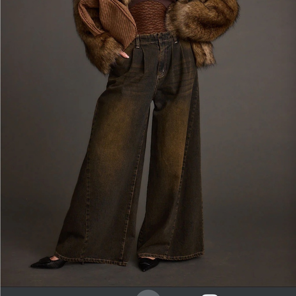 12th Tribe Dark Brown Wide-Leg Jeans